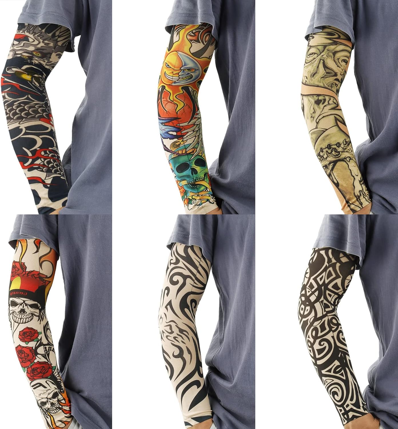 YARIEW Tattoo Sleeves for Men, 12pc Arm Sleeves Fake Tattoos to Cover Arms, Cooling Sun Protection