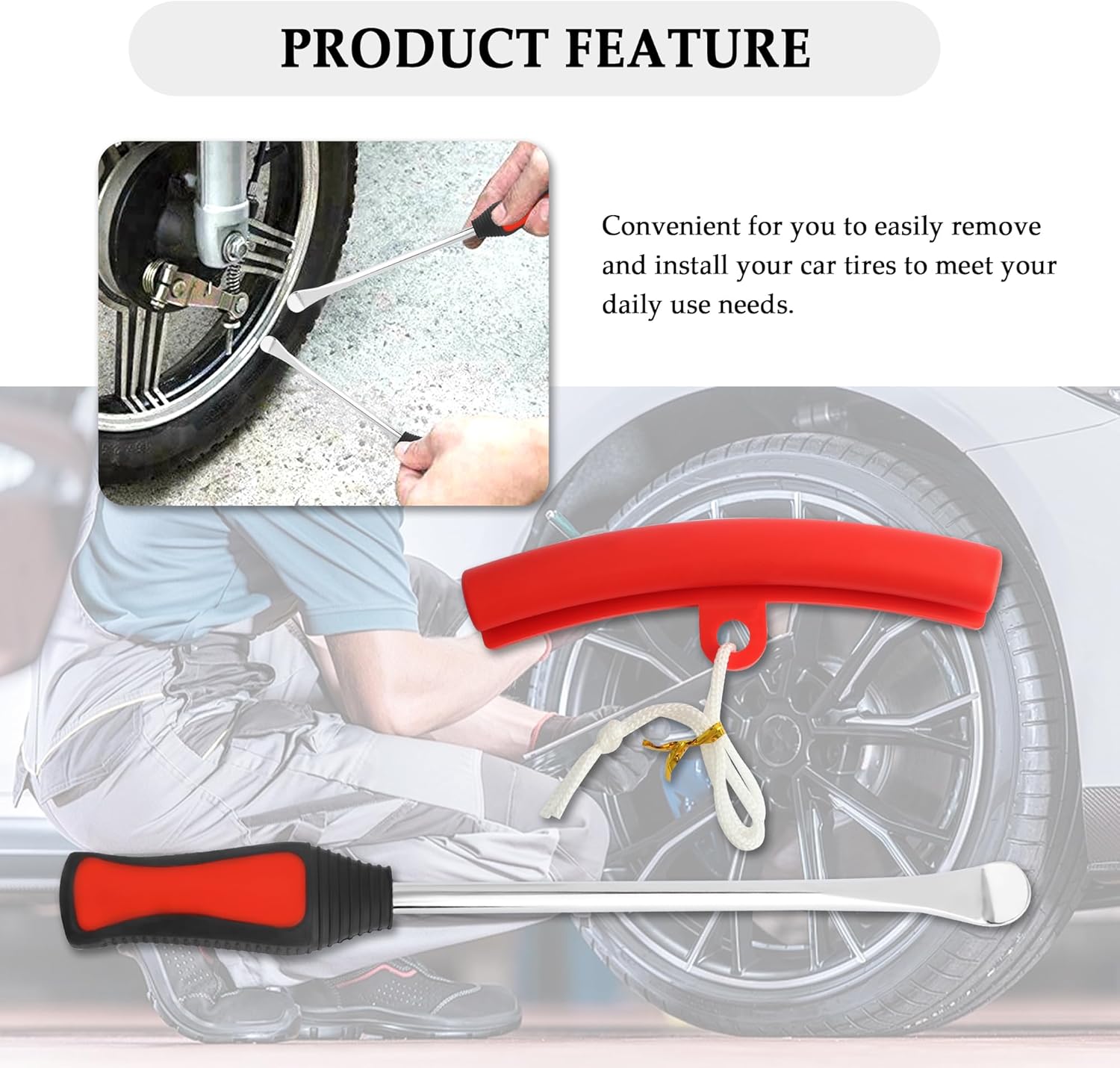 carleef Tire Spoons Lever Tool Set,Tire Changing Tools Include 3PCS Tire Spoons + 2PCS Rim Protectors,Universal Tire Changing Kit Automotive Tools for Motorcycle,Dirt Bike,Lawn Mower