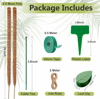 30 Inches Bendable 2 Pack Moss Pole Monstera Plant Support Stakes - Moss Poles for Climbing Plants, Plant Stakes for Indoor Plants - Coco Coir Pole Moss Stick for Monstera, Pothos.