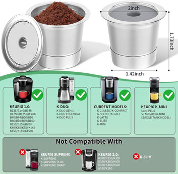 2 Pack Reusable K Cups For Keurig 1.0, Stainless Steel K Cup Reusable Coffee Pods and metal k cups Coffee Filters for keurig | Non-BPA, Durable Design