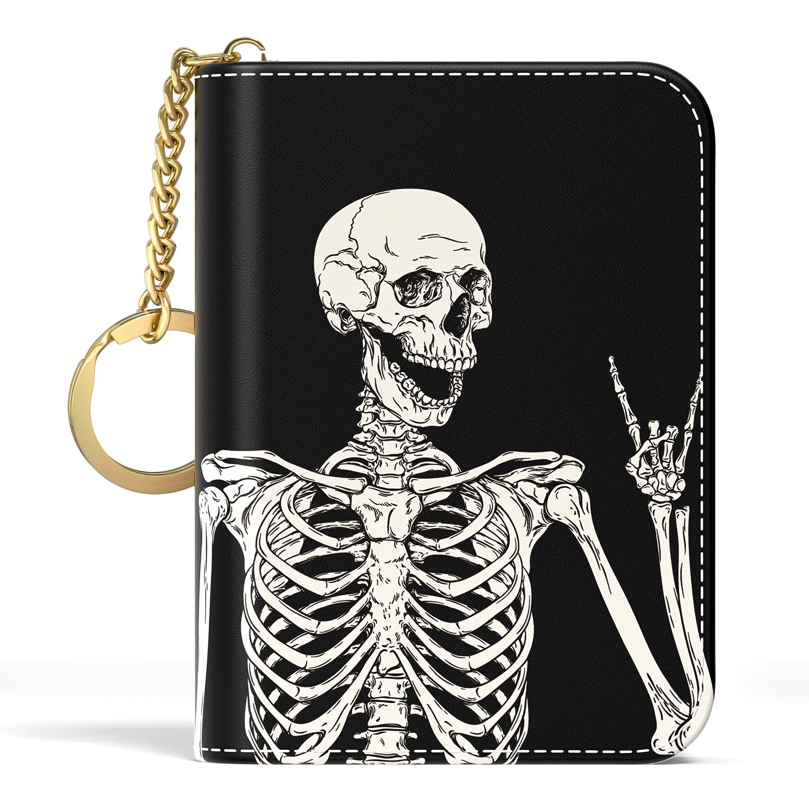 Credit Card Holder, Small RFID Wallet Slim Leather Card Organizer Case with Zipper and Keychain, Elegant Flowers