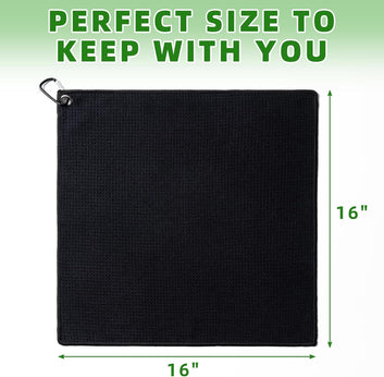 3 Pack Golf Towels(16" X 16") with Carabiner Clip,Microfiber Fabric Waffle Pattern Towels for Golf Bags,Tri-Fold Portable Towels for Men Women,Blue/Black/Gray