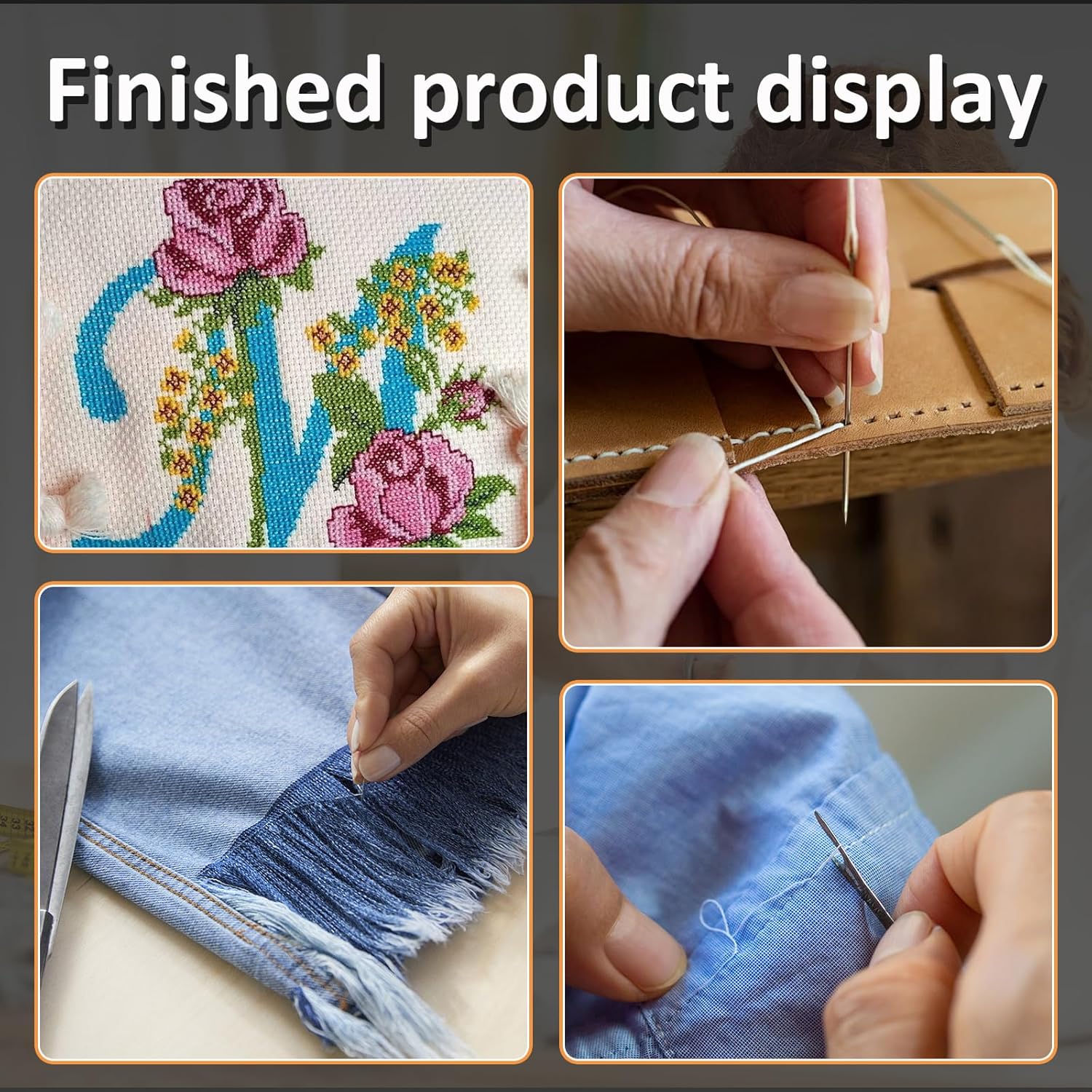 FOUSNOW 25 PCS Steel Sewing Needles, 5 Different Sizes Embroidery Large Eye Needles for Handsewing, Large Eye Sewing Needle, Sharp Needle Kit with Solid Wood Case