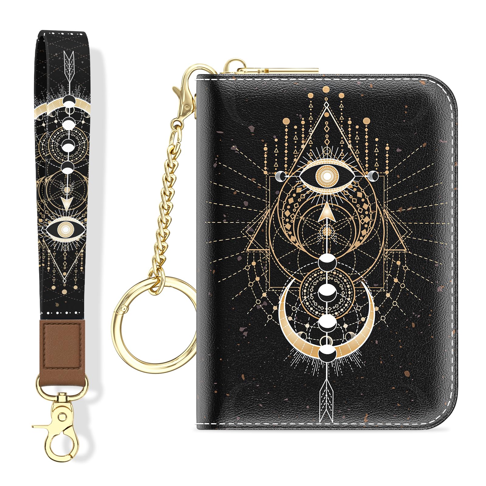 Credit Card Holder, Small RFID Wallet Slim Leather Card Organizer Case with Zipper and Keychain, Elegant Flowers