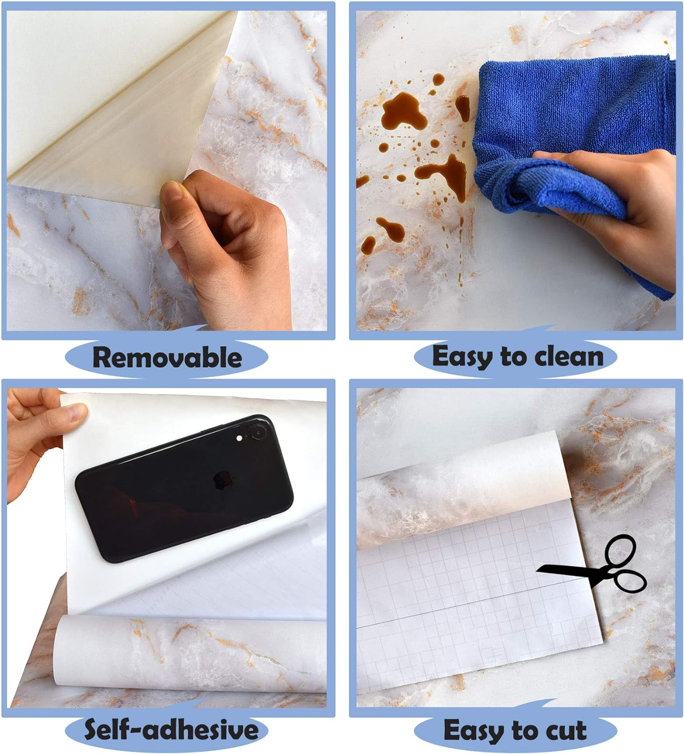 Cohoo Home Marble Contact Paper for Countertops Marble Peel and Stick Wallpaper Removable Self Adhesive Wallpaper Matte Peel and Stick Countertops Kitchen Cabinet Waterproof 15.7inW 79inL White/Gold
