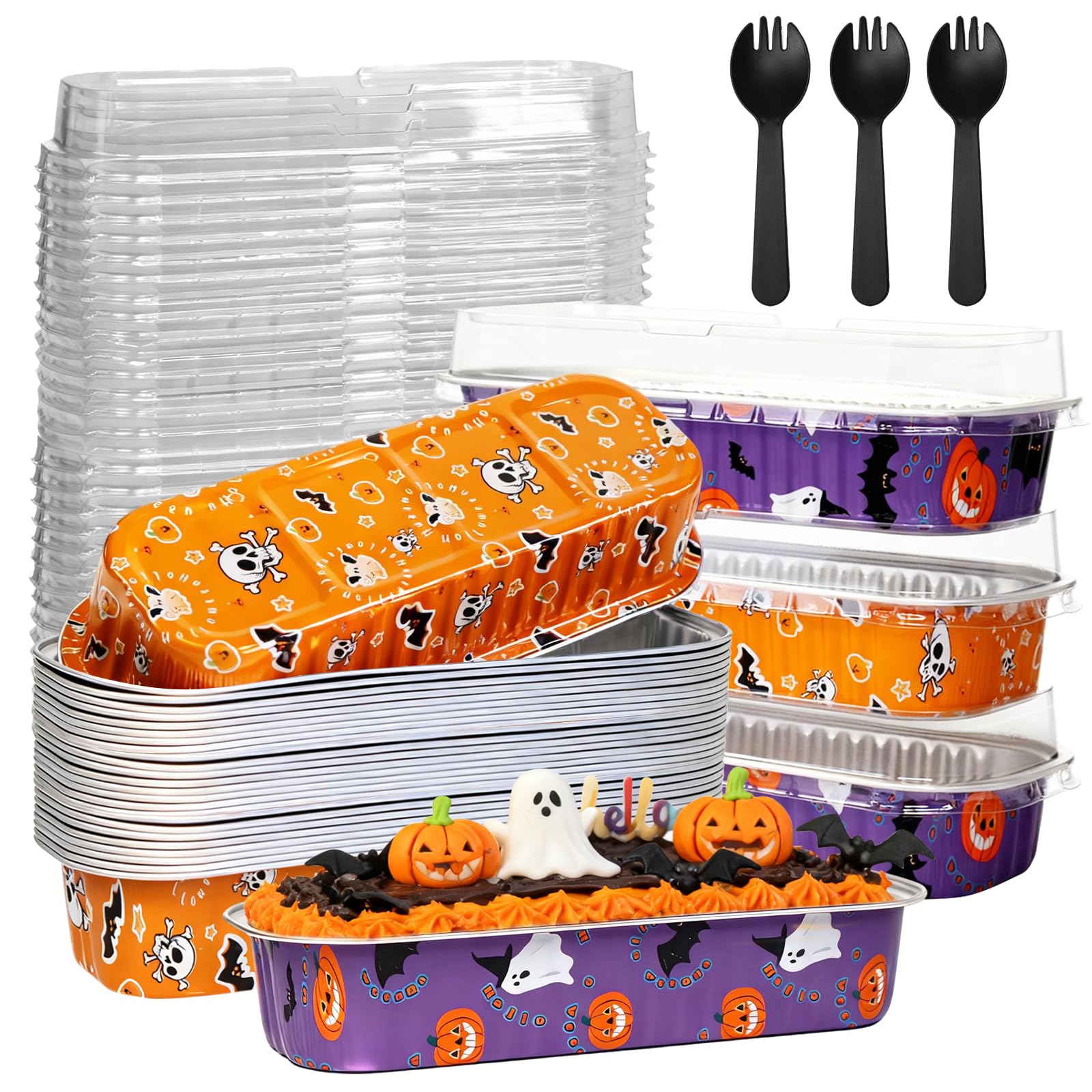 25Pack Pink Mini Cake Pans with Lids Mini Loaf Pans and Spoons and Stickers, 6.8Oz Aluminum Foil Pans Tins, Individual Dessert Cups Containers for Sales,Party,Picnics