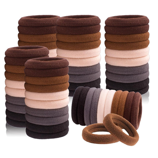Hair Ties for No Damage, 100 PCS Soft Seamless Cotton & Nylon Elastic Ponytail Holders, Rubber Bands for Thick Hair, Hair Accessories for Girls & Women