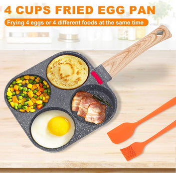 4-Cup Egg Pan Nonstick, Healthy Aluminum Omelette Pan, Breakfast Omelette Skillet for Fried Eggs Cooker, Pancakes, Suitable for Gas Stove & Induction Cookware