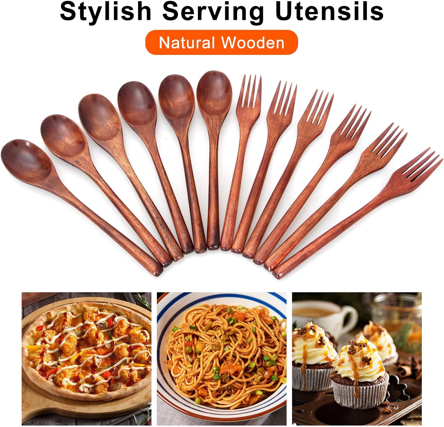 12 Pieces Wooden Forks and Spoons for Eating Utensil Set Lunch Wooden Cutlery Japanese Silverware Sets Flatware Reusable Bamboo Small Utensils Korean Mini Wooden Spoon Fork Set