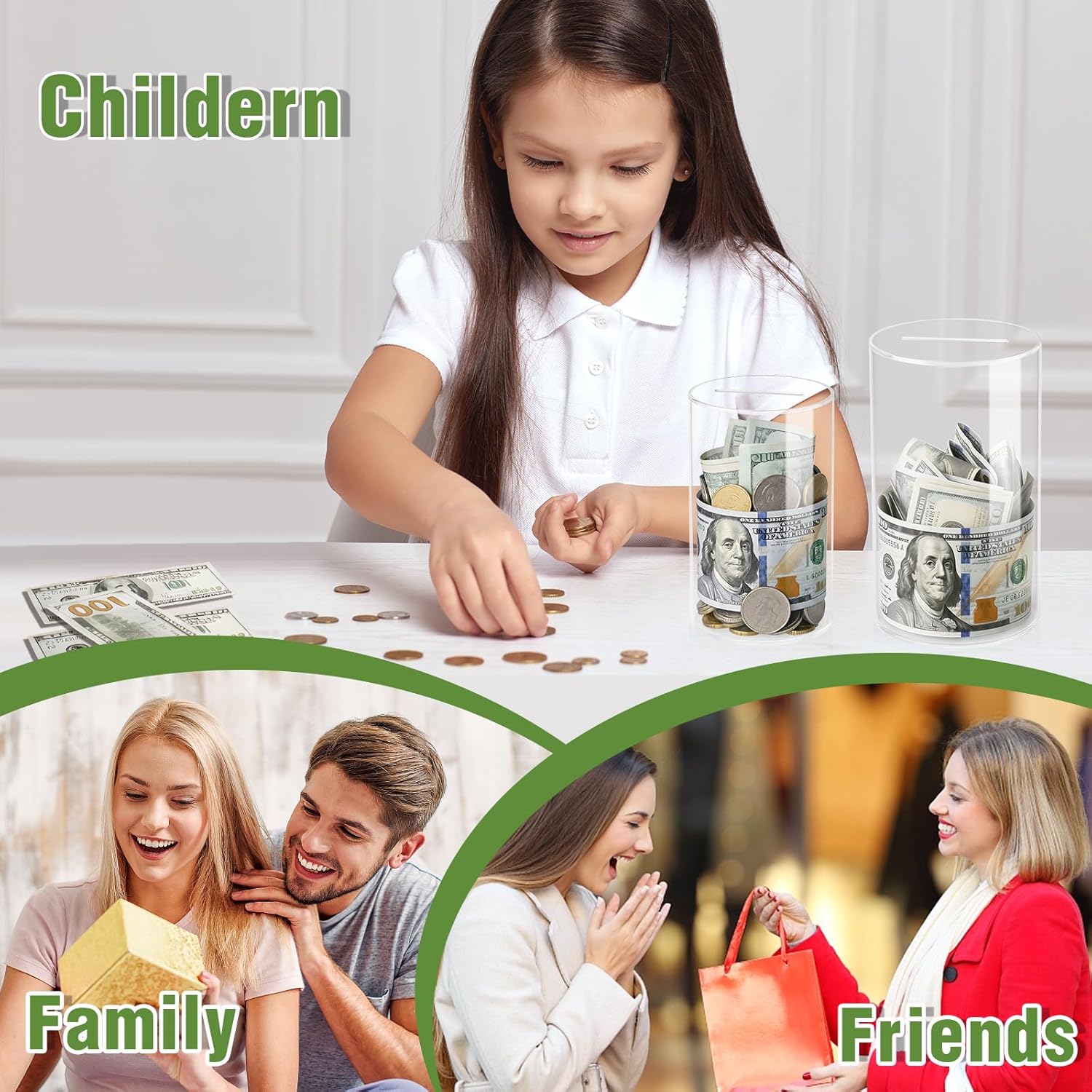 Clear Piggy Bank for Adults/Kids, Acrylic Unopenable Money Box for Cash Coin Saving, Must Break to Open, Money Saving Jar for Adults Boys Girls, Size 6" H x 4" Diameter