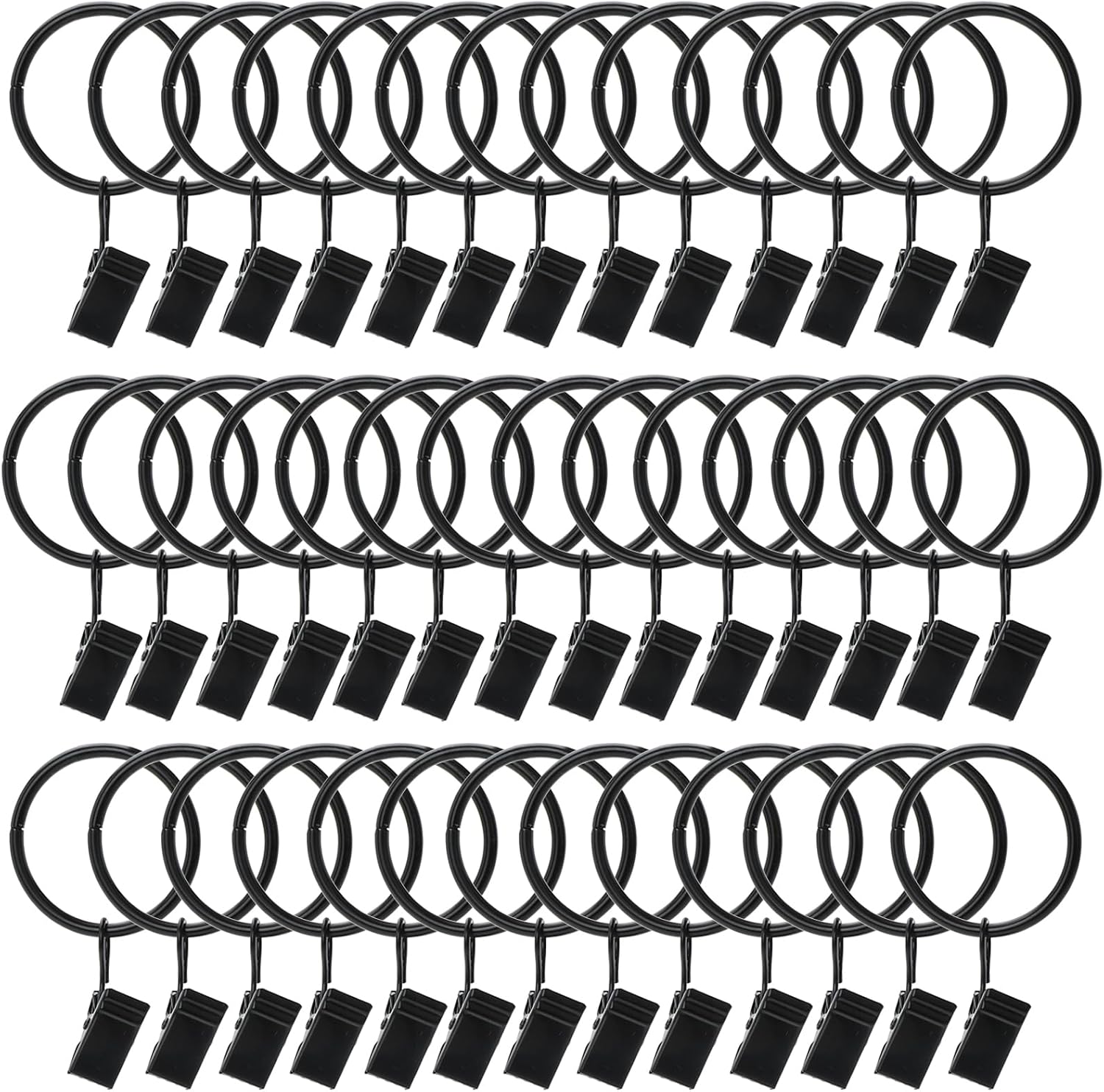 40 Pack Metal Curtain Rings with Clips, Drapery Clips with Rings, Curtain Hangers Clips for Home,Hotel and Office, Drapes Rings 1.26 inch Interior Diameter,Black