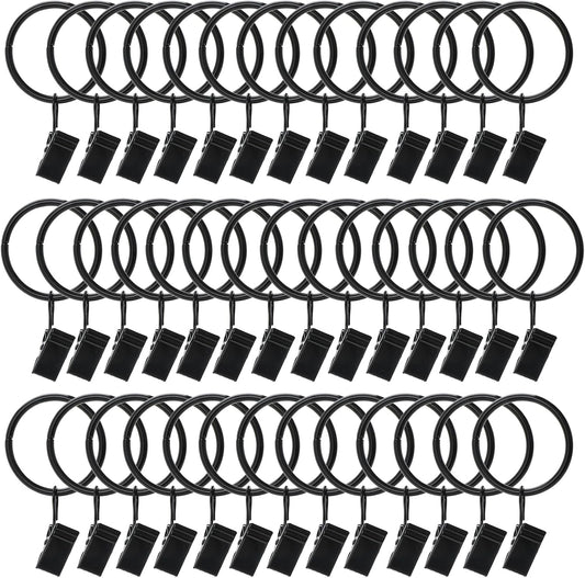 40 Pack Metal Curtain Rings with Clips, Drapery Clips with Rings, Curtain Hangers Clips for Home,Hotel and Office, Drapes Rings 1.26 inch Interior Diameter,Black