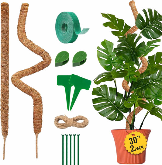 30 Inches Bendable 2 Pack Moss Pole Monstera Plant Support Stakes - Moss Poles for Climbing Plants, Plant Stakes for Indoor Plants - Coco Coir Pole Moss Stick for Monstera, Pothos.