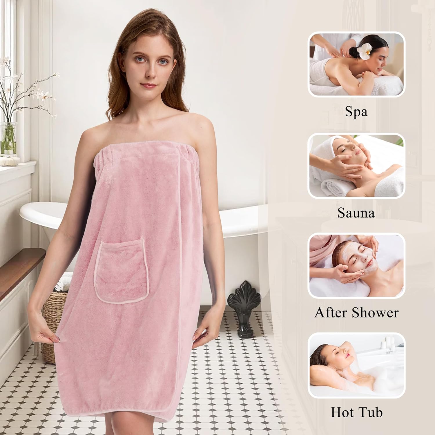 Towel Wrap for Women, Three Adjust Clasps Closure Bath Wraps After Shower Spa Sauna Bathrobe(Available in Plus Size)