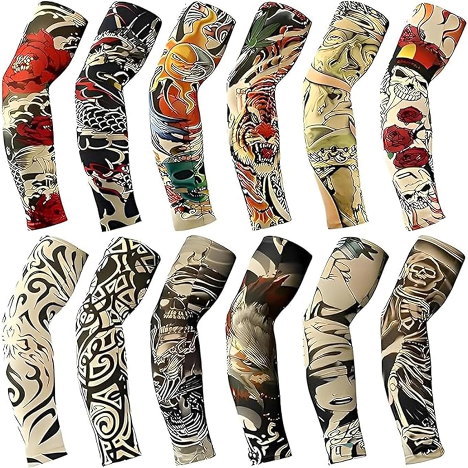 YARIEW Tattoo Sleeves for Men, 12pc Arm Sleeves Fake Tattoos to Cover Arms, Cooling Sun Protection