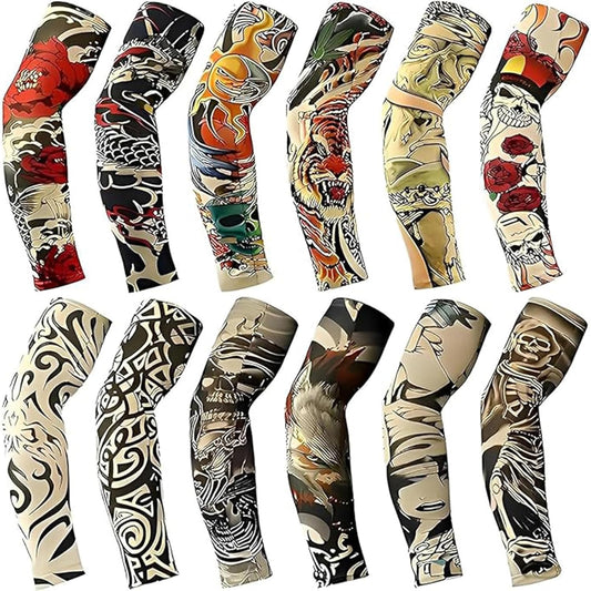YARIEW Tattoo Sleeves for Men, 12pc Arm Sleeves Fake Tattoos to Cover Arms, Cooling Sun Protection