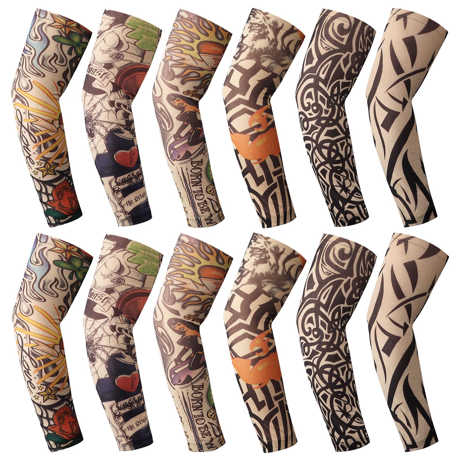 YARIEW Tattoo Sleeves for Men, 12pc Arm Sleeves Fake Tattoos to Cover Arms, Cooling Sun Protection