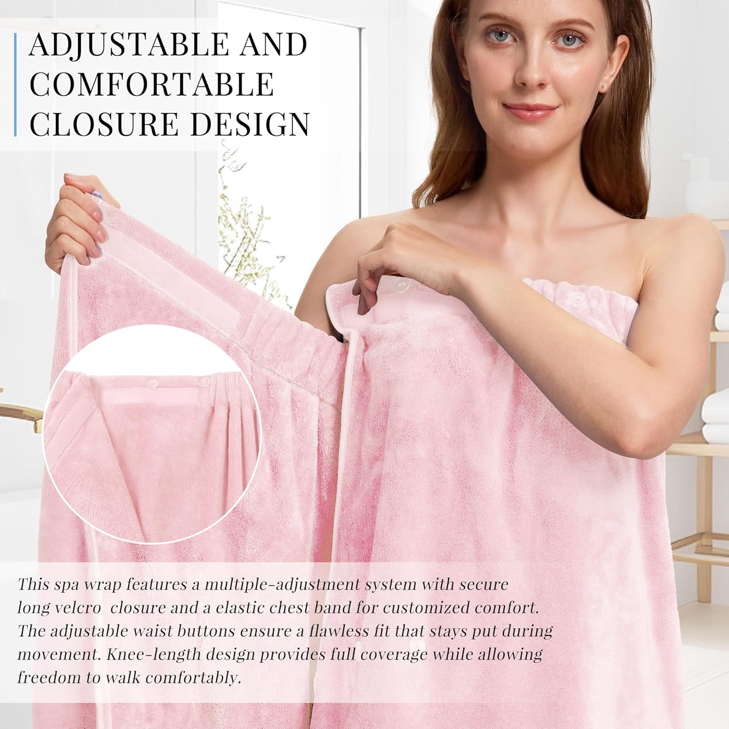 Towel Wrap for Women, Three Adjust Clasps Closure Bath Wraps After Shower Spa Sauna Bathrobe(Available in Plus Size)