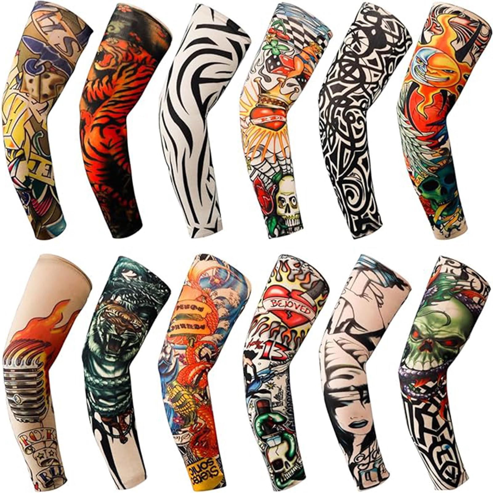 YARIEW Tattoo Sleeves for Men, 12pc Arm Sleeves Fake Tattoos to Cover Arms, Cooling Sun Protection