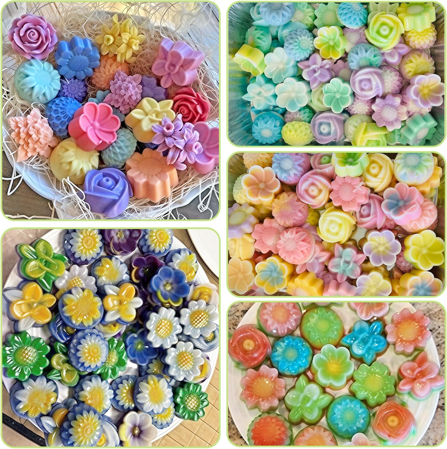 R HORSE 42Pcs Mini Size Silicone Molds, 2 x 0.8 inch Cupcake Multi Flower Shapes Baking Cups Non-Stick Donut Wrapper Mold Muffin Liners Washable for Pan Oven Microwave Dishwasher