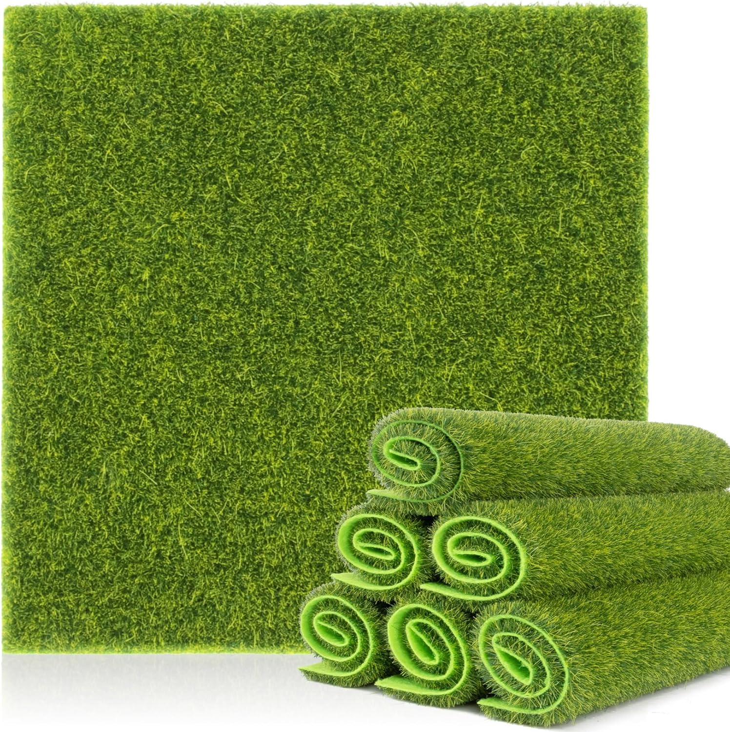MAQIHAN Fake Grass Decor for Crafts - 6 PCS Artificial Grass Mat for Crafts Decoration for Miniature Turf Mat Grass DIY Fairy Garden Accessories 5.9x5.9 inch